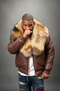 V-Bomber Leather Premium Full Raccoon Fur Collar [Chocolate]