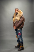 V-Bomber Leather Premium Full Raccoon Fur Collar [Chocolate]