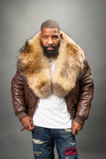 V-Bomber Leather Premium Full Raccoon Fur Collar [Chocolate]