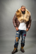 V-Bomber Leather Premium Full Raccoon Fur Collar [Chocolate]