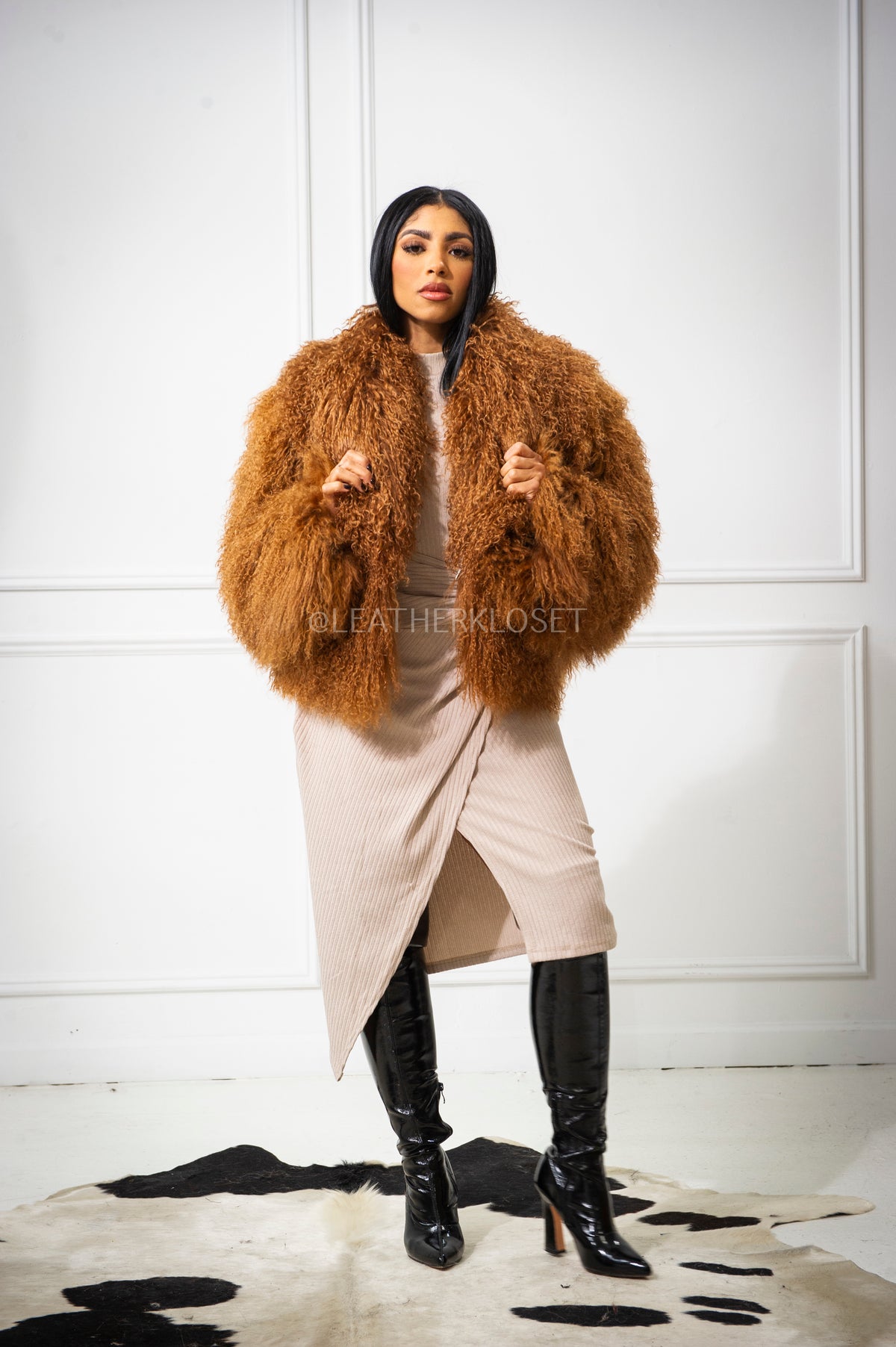 Women's Celia Mongolian Fur Jacket [Oatmeal]