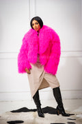 Women's Celia Mongolian Fur Jacket [Hot Pink]