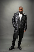 Men's Leather Trench Coat [Black]