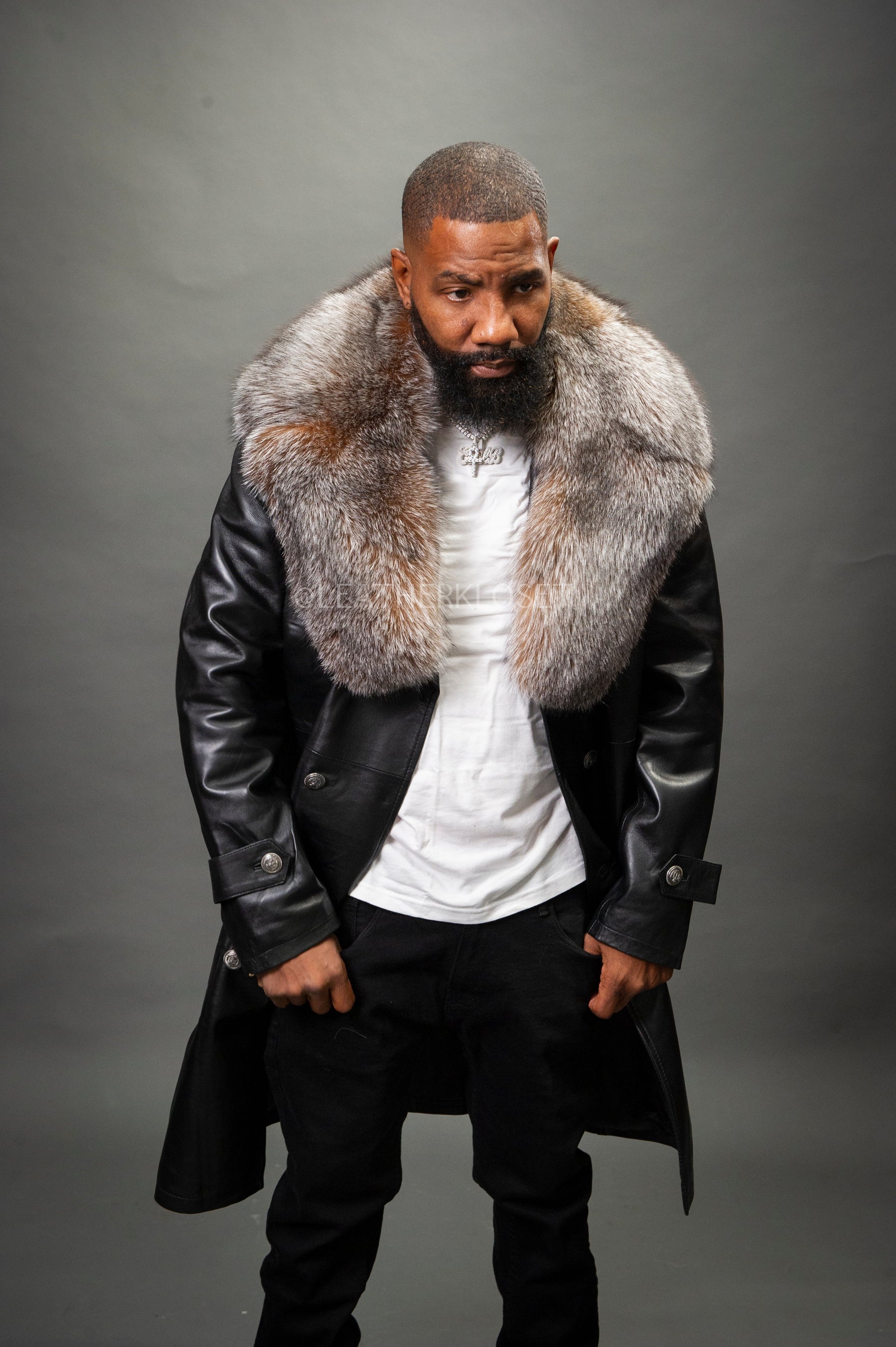 Mens Leather Trench Coat With Hood Men's Classic Belted Single