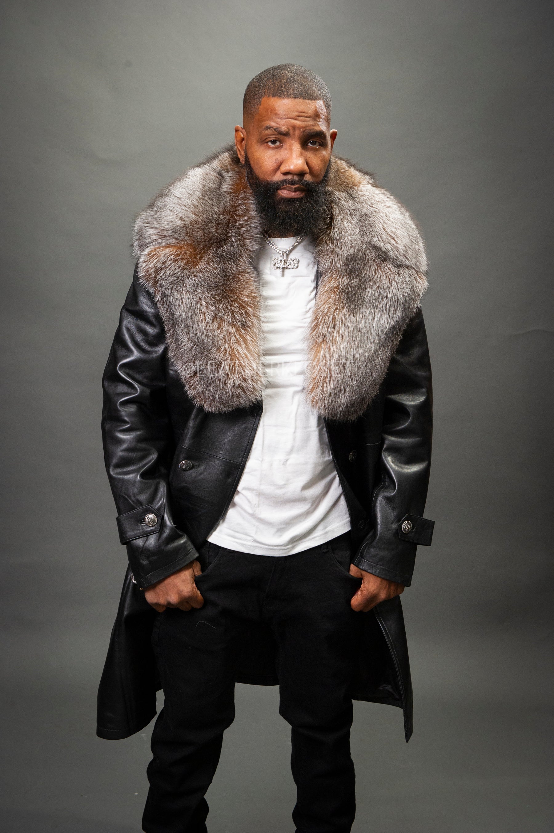 Black Leather Jacket Mens Black Coat With Fur Collar Men's Black