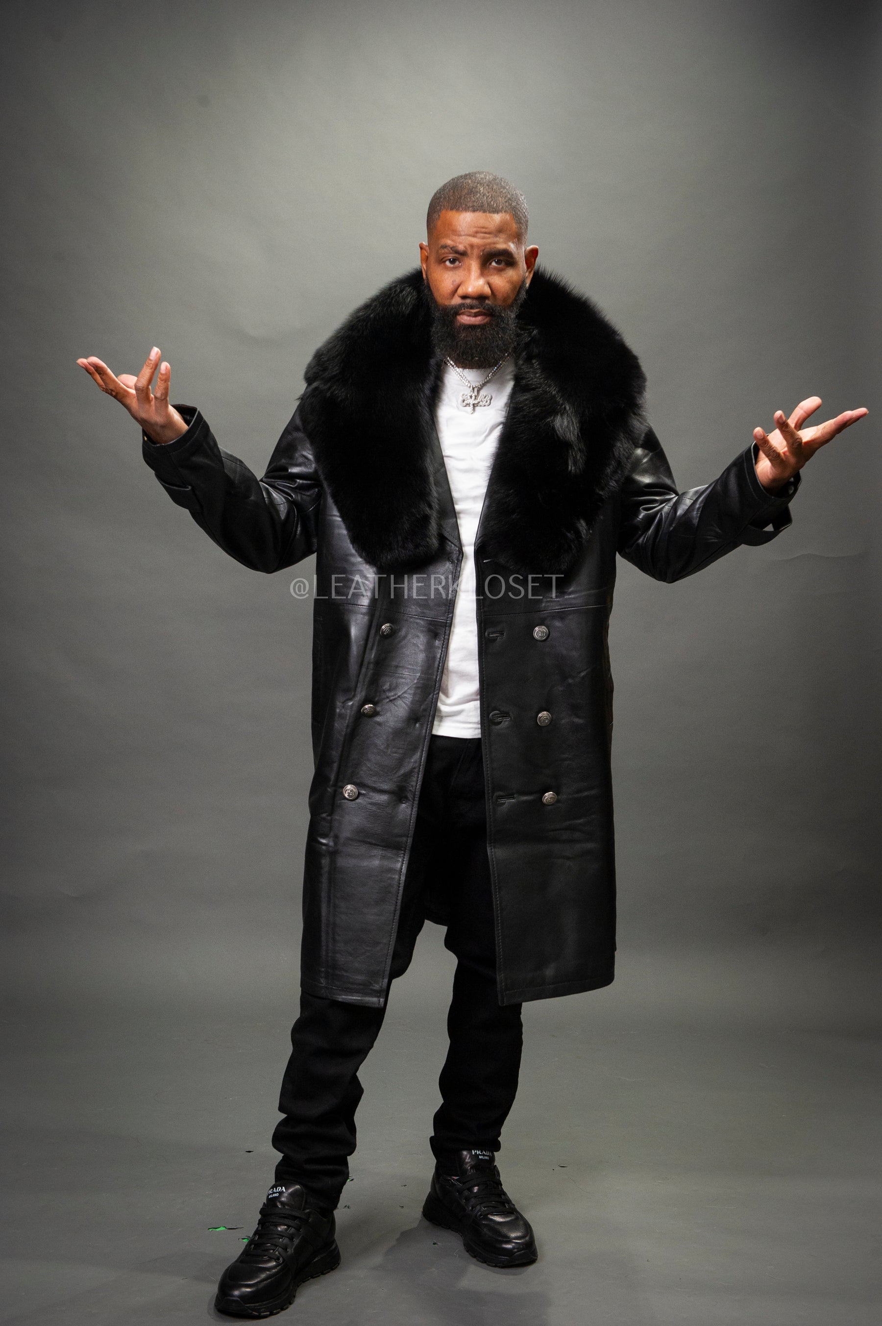 Mens Black Trench Coat With Fur Collar Black Fur Collar Mens Fox