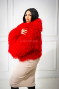 Women's Celia Mongolian Fur Jacket [Red]