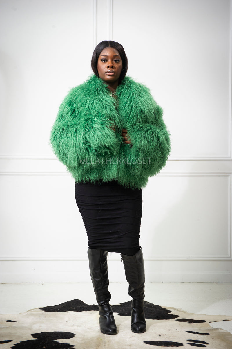 Women's Celia Mongolian Fur Jacket [Green]