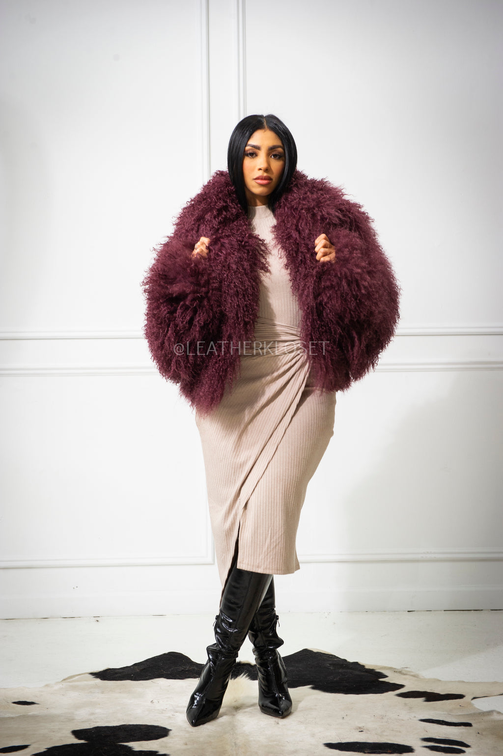 Women's Celia Mongolian Fur Jacket [Wine]