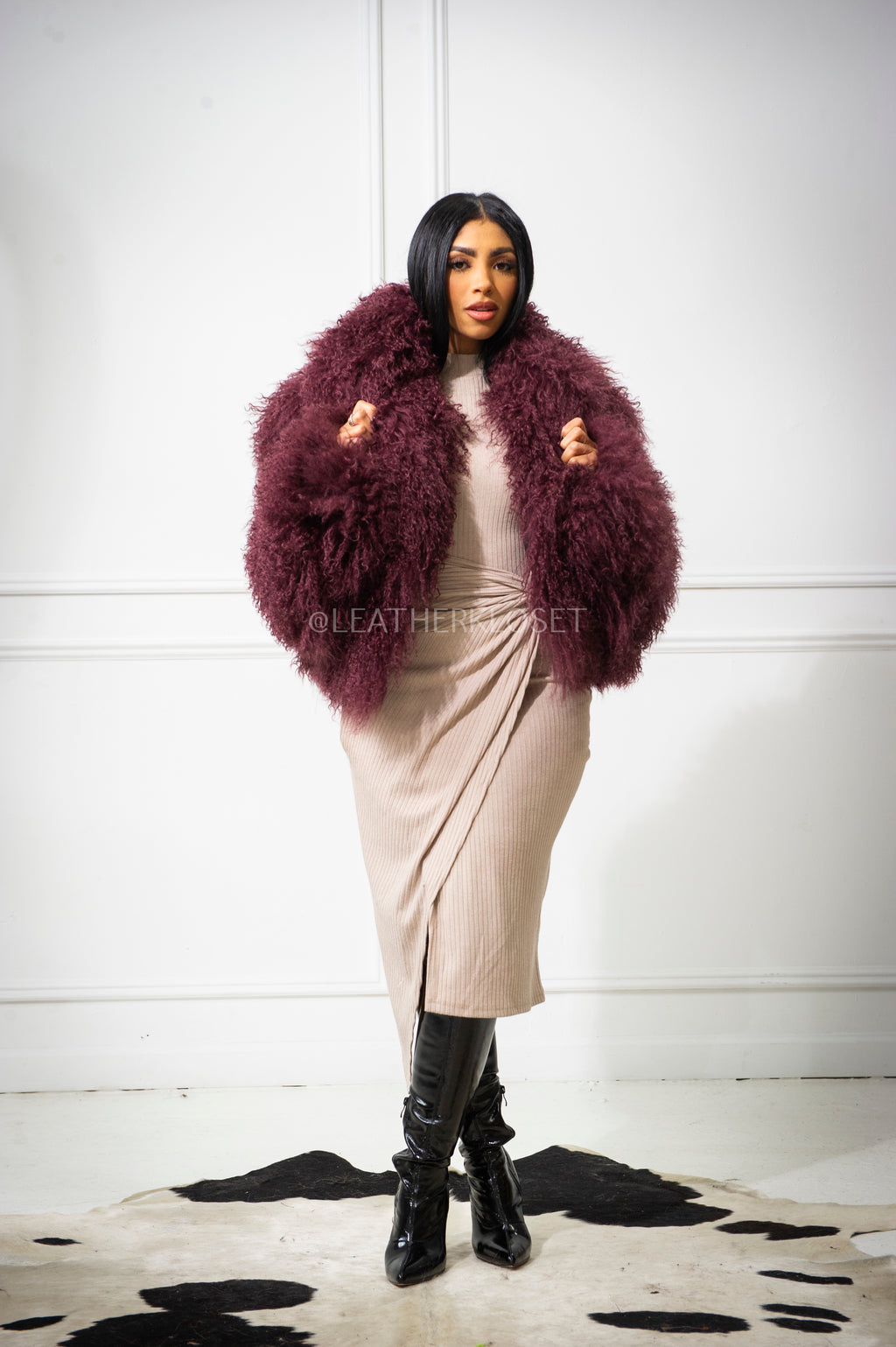 Women's Celia Mongolian Fur Jacket [Wine]