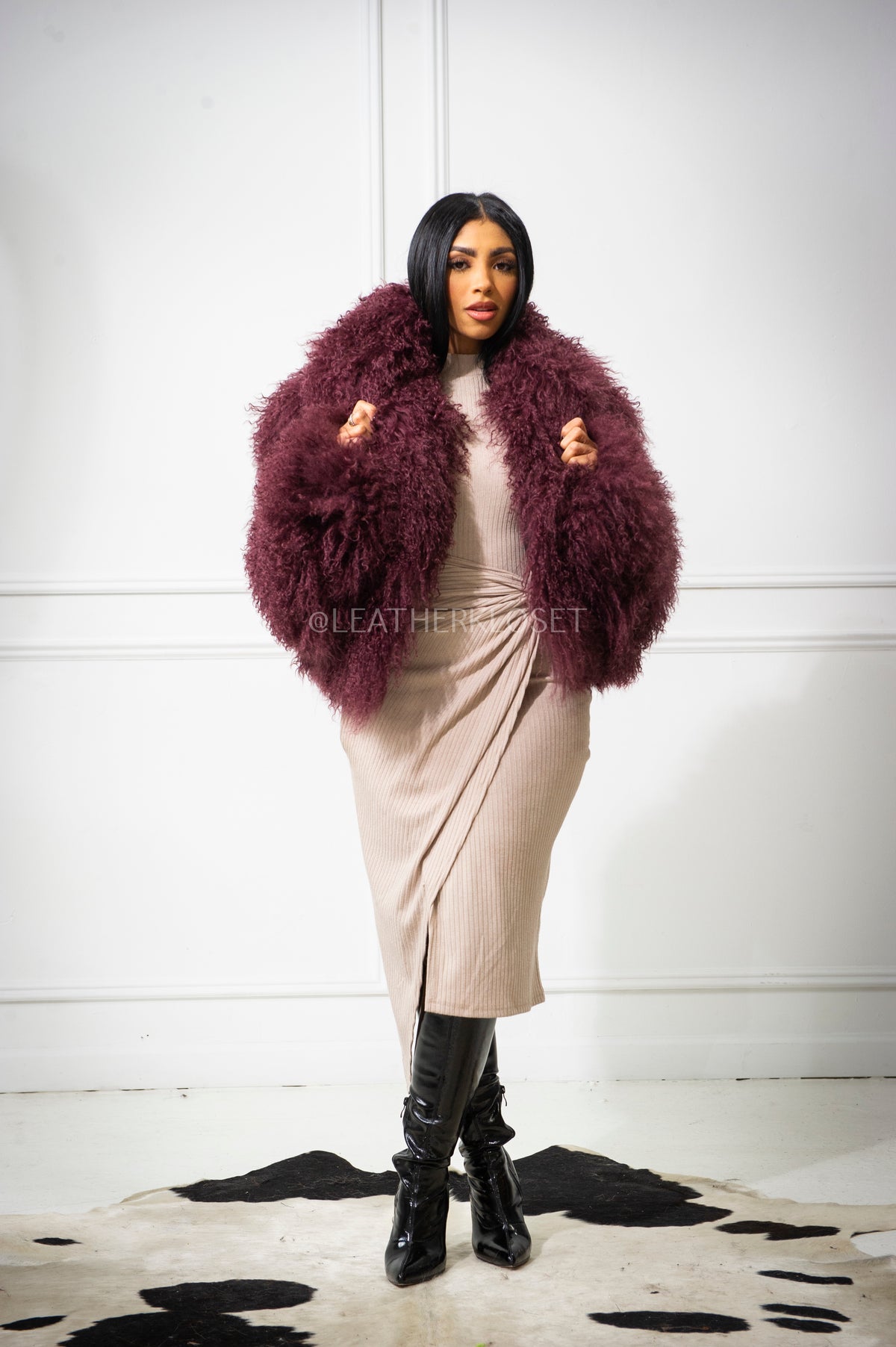 Women's Celia Mongolian Fur Jacket [Wine]
