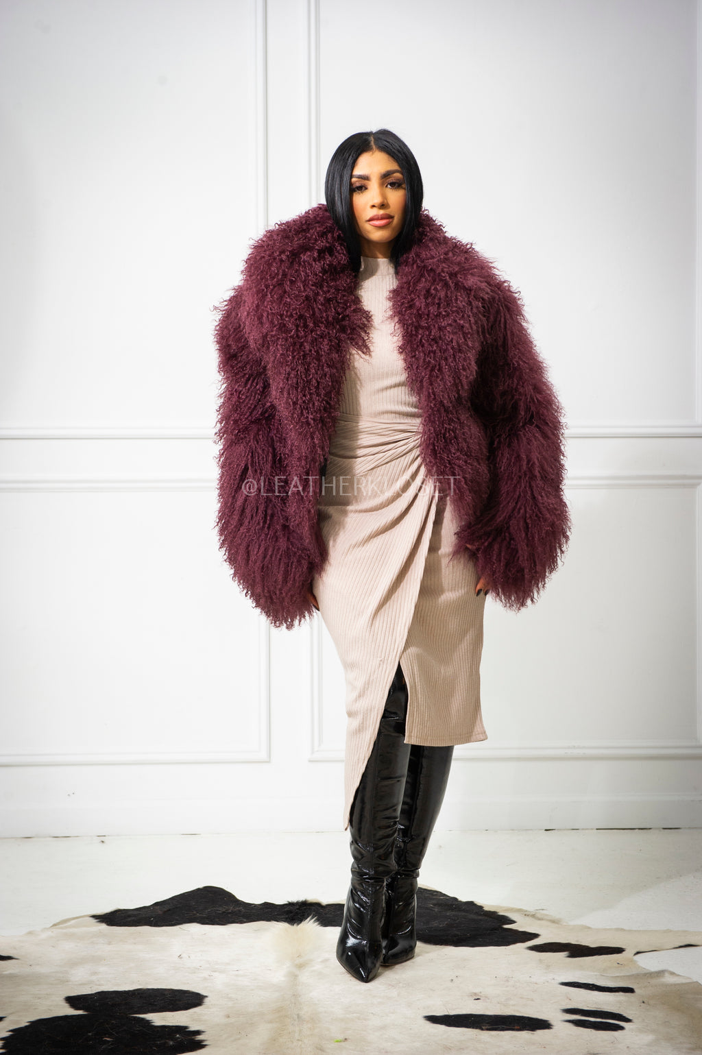 Women's Celia Mongolian Fur Jacket [Wine]