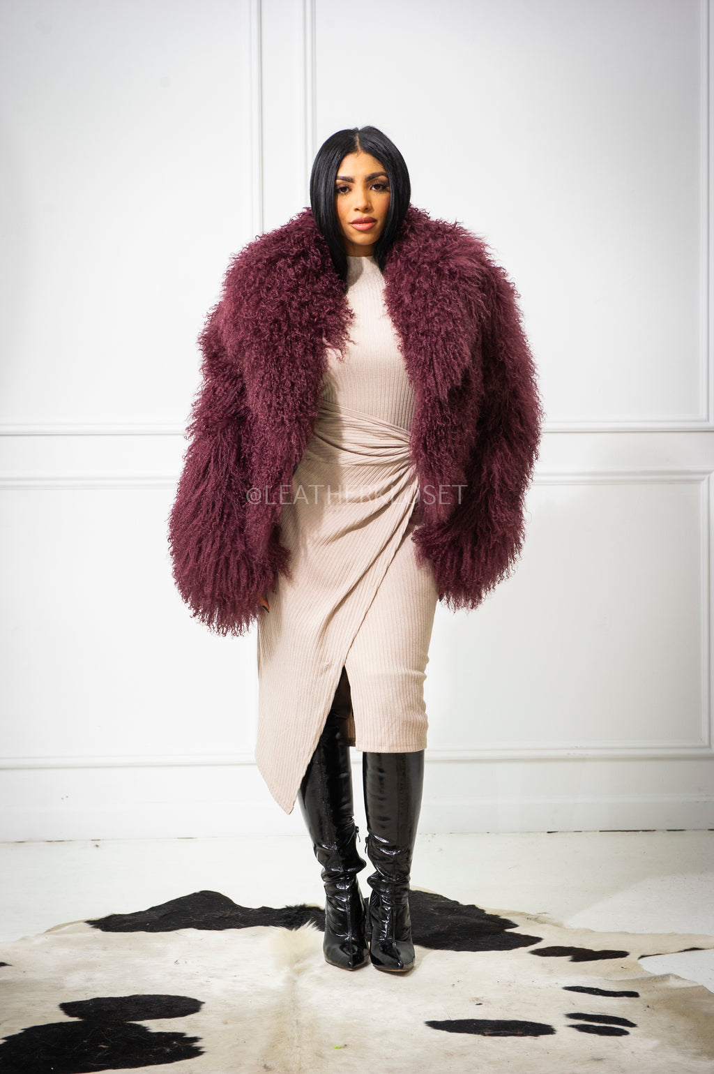 Women's Celia Mongolian Fur Jacket [Wine]