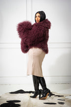 Women's Celia Mongolian Fur Jacket [Wine]