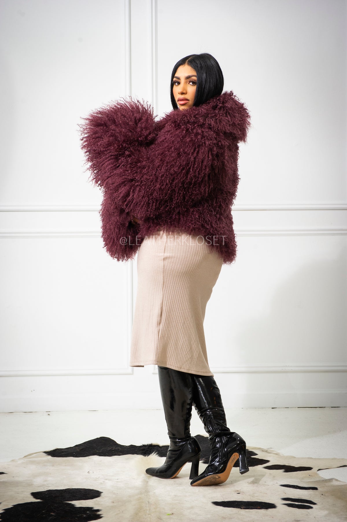 Women's Celia Mongolian Fur Jacket [Wine]