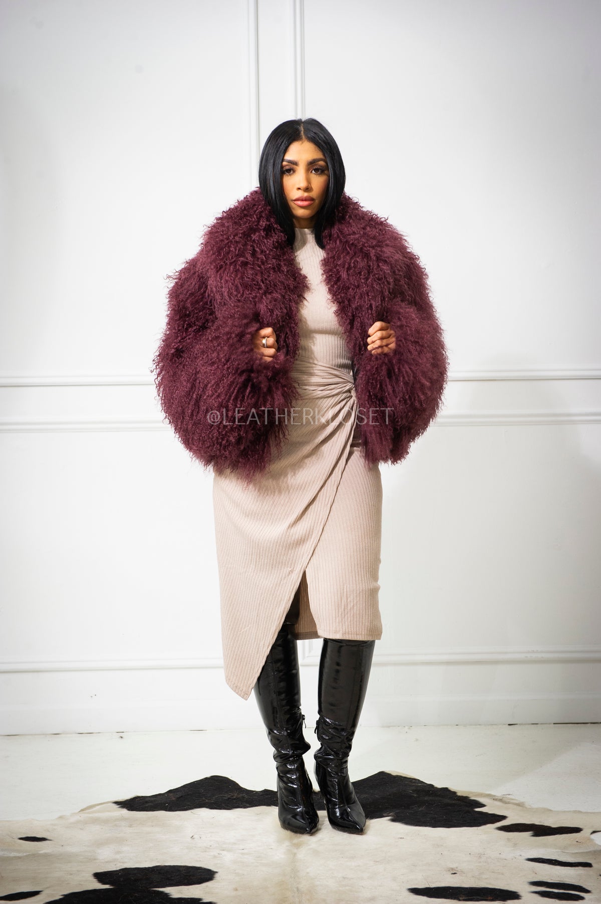 Women's Celia Mongolian Fur Jacket [Wine]