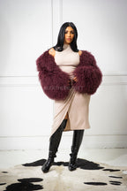 Women's Celia Mongolian Fur Jacket [Wine]