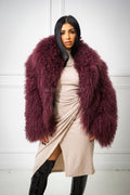 Women's Celia Mongolian Fur Jacket [Wine]