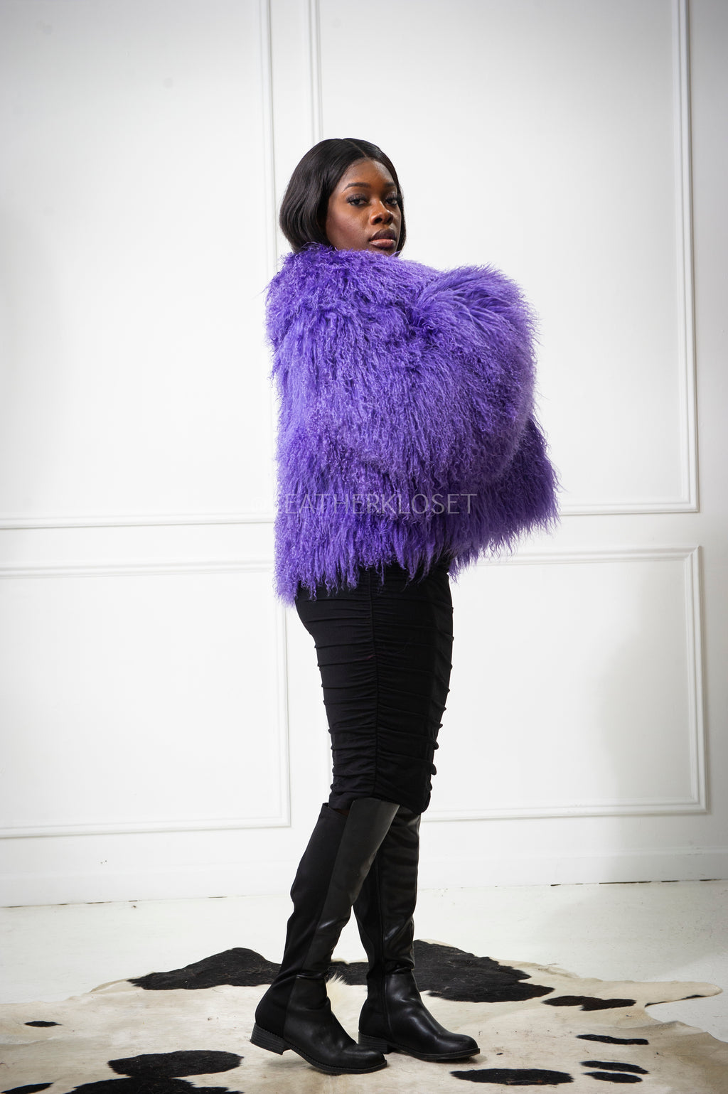 Women's Celia Mongolian Fur Jacket [Lavender]