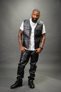 Men's Leather Brooklyn Vest With Leather Cargo Pants [Black]