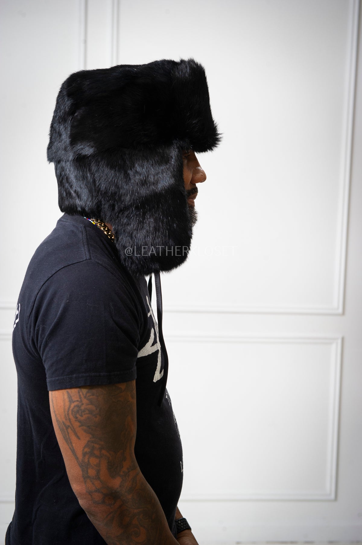 Unisex Rabbit Fur Trooper Hat [Black]