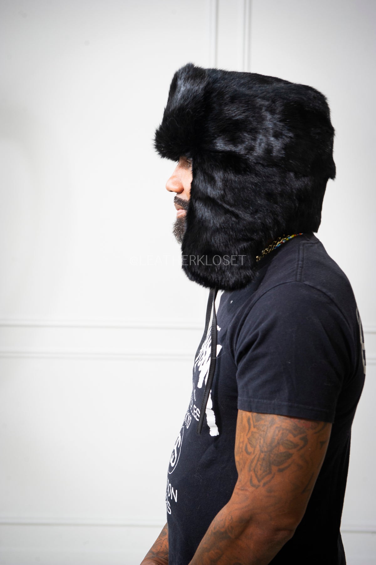 Unisex Rabbit Fur Trooper Hat [Black]