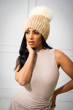 Women's Knitted Mink Beanie [Cream]