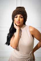 Women's Knitted Mink Beanie [Brown]