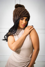Women's Knitted Mink Beanie [Brown]