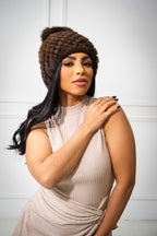 Women's Knitted Mink Beanie [Brown]