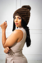 Women's Knitted Mink Beanie [Brown]