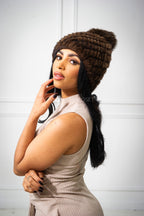 Women's Knitted Mink Beanie [Brown]