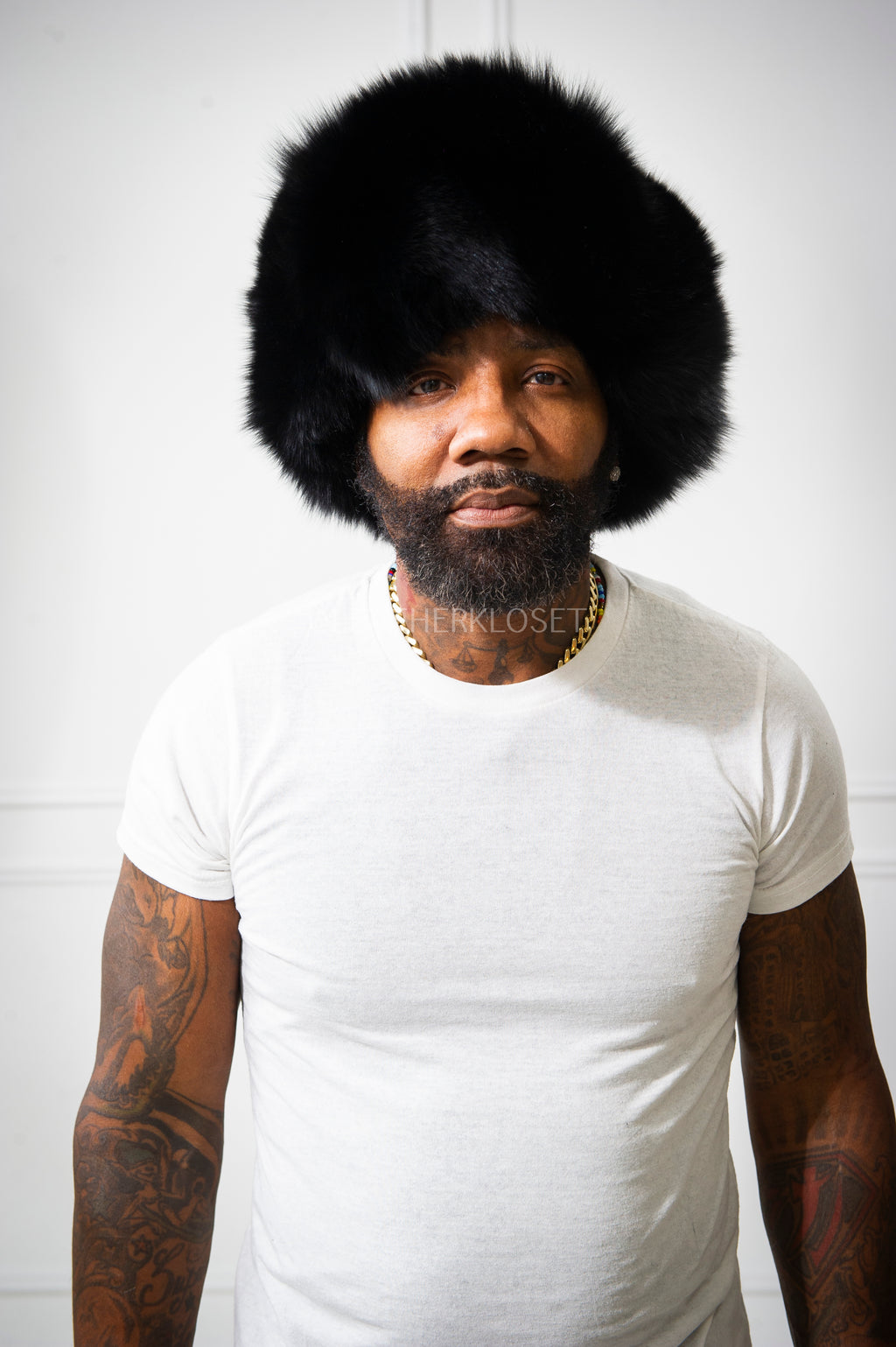 Unisex Leather And Fox Russian Trooper Hat [Black]
