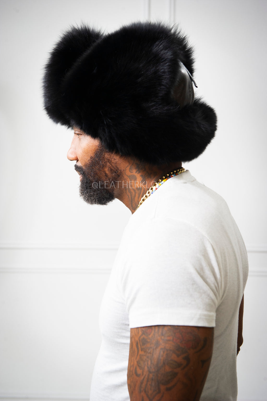 Unisex Leather And Fox Russian Trooper Hat [Black]