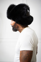Unisex Leather And Fox Russian Trooper Hat [Black]