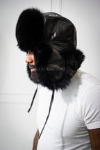 Unisex Leather And Fox Russian Trooper Hat [Black]