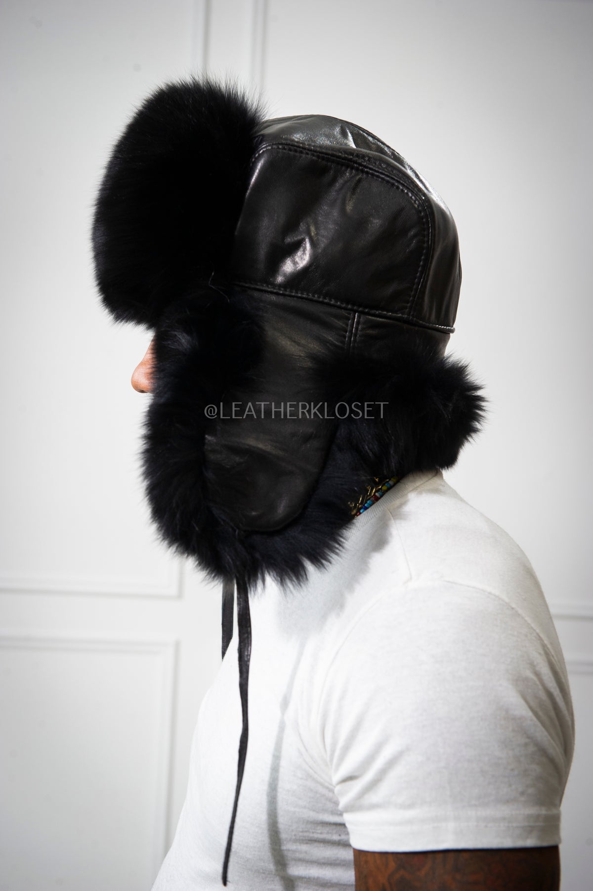 Unisex Leather And Fox Russian Trooper Hat [Black]
