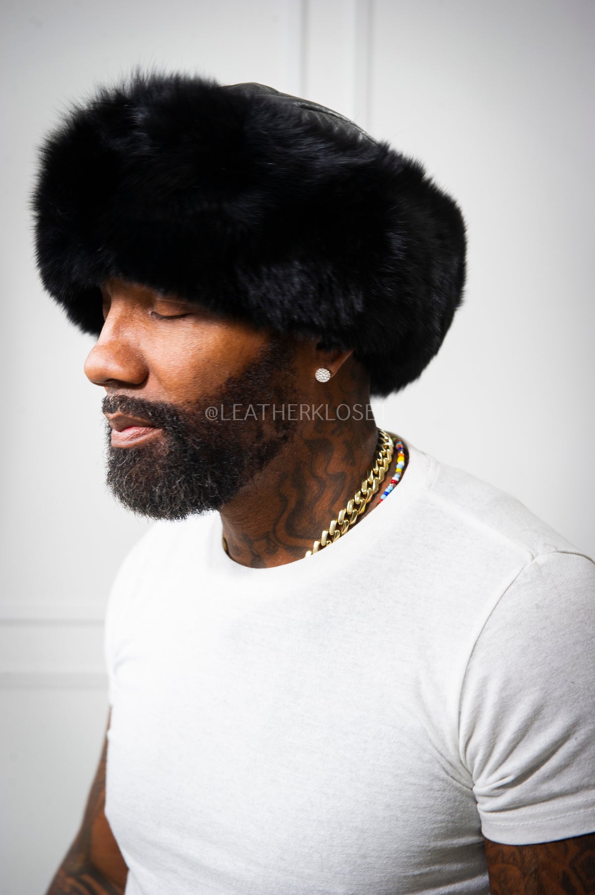 Men's Leather And Fox Russian Hat [Black]