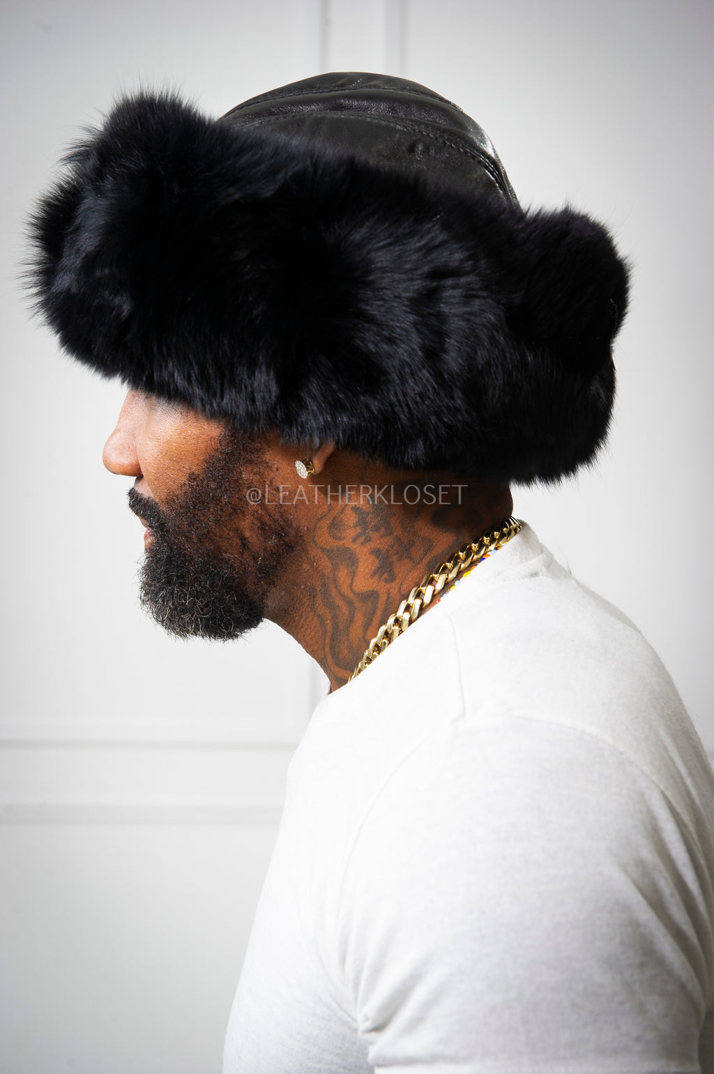 Men's Leather And Fox Russian Hat [Black]