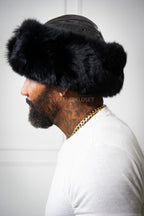 Men's Leather And Fox Russian Hat [Black]