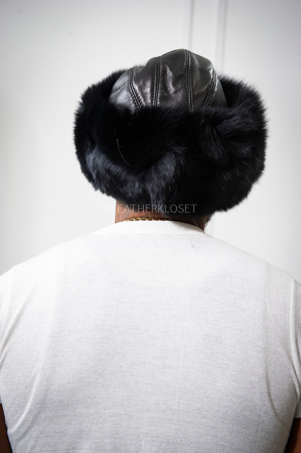 Men's Leather And Fox Russian Hat [Black]