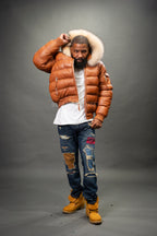 Men’s Aspen Leather Bubble Bomber Jacket [Caramel Crunch]