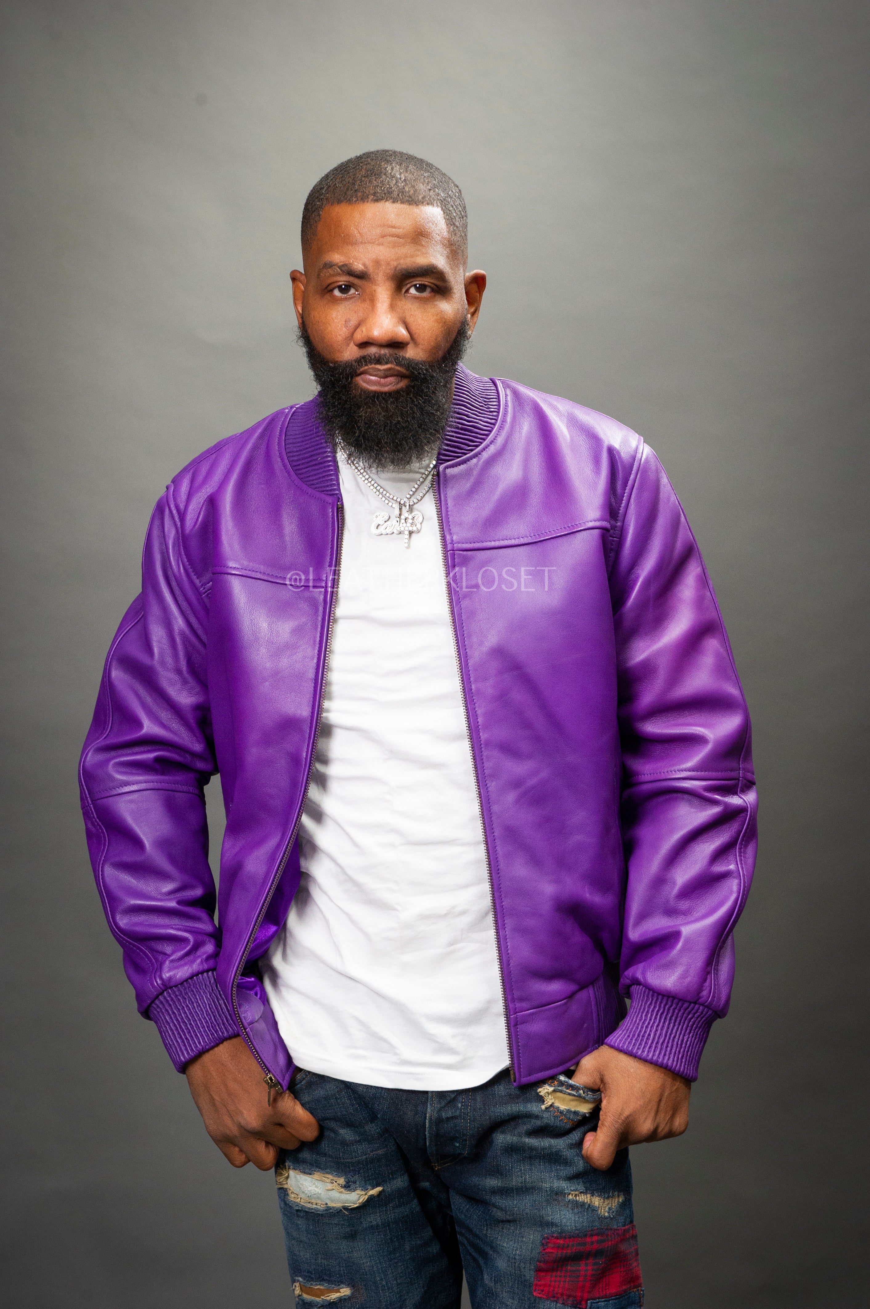 Men's Classic Baseball Leather Jacket [Purple] – LeatherKloset