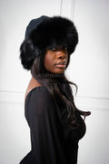 Women's Wool Beanie With Fox Trimming [Black]