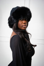 Women's Wool Beanie With Fox Trimming [Black]