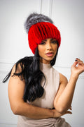 Women's Knitted Mink Beanie [Red]