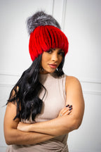 Women's Knitted Mink Beanie [Red]