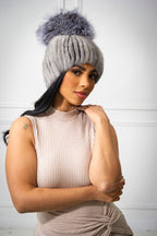Women's Knitted Mink Beanie [Grey]