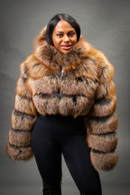 Women's Crop Fox Bomber With Hood [Ginger]