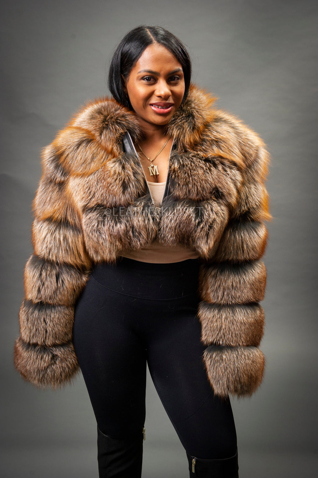 Women's Crop Fox Bomber With Hood [Ginger]